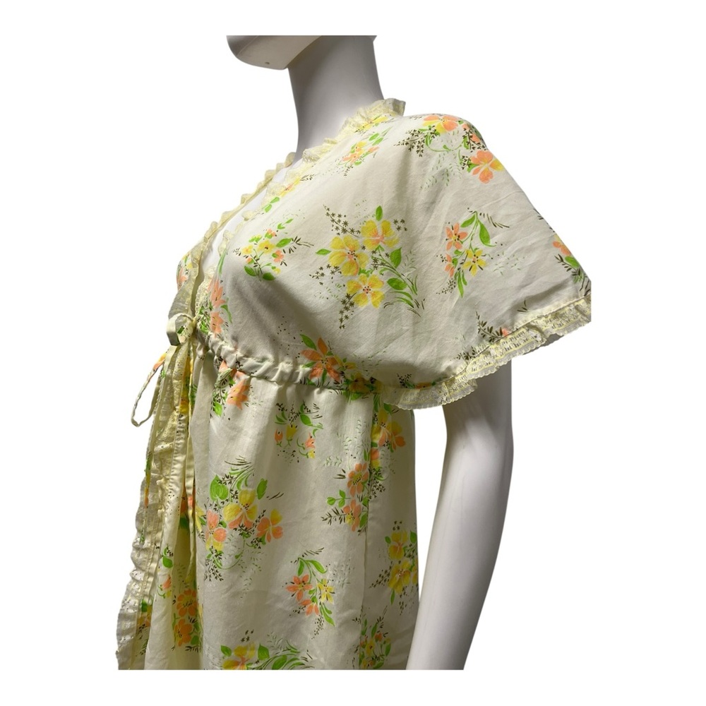 VTG 70s Yellow and Green Floral Women's Robe - Picture 6 of 9